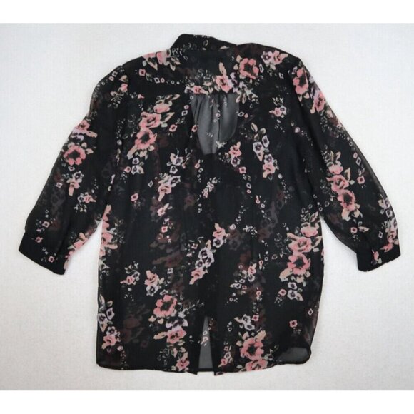 BANANA REPUBLIC - WOMEN'S BLACK SHEER FLORAL PRINT 3/4 SLEEVE TOP - SIZE S - Picture 9 of 9